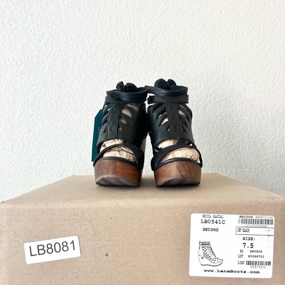 NEW Lane Boots BECCA Womens Black Wedges 7.5 Western Sandals Cowgirl Leather - Picture 10 of 11